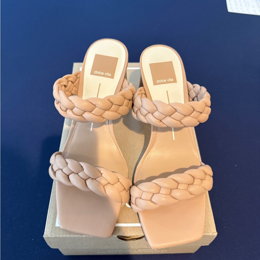 Dolce Vita Braided Double‑Strap Slide Sandals in Beige